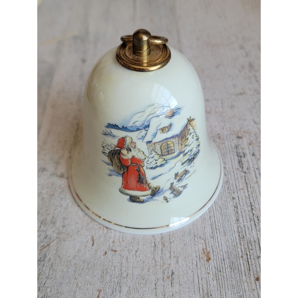 Vintage Konitz white Xmas musical bell Santa Claus unique home decor